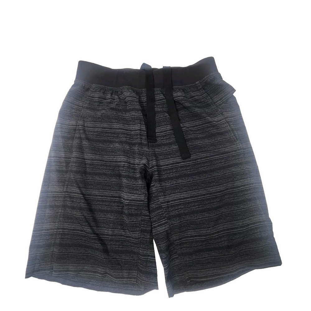 Mens Lululemon T.H.E. Linerless Short 10" Medium Gray/Black Stripped Drawstring